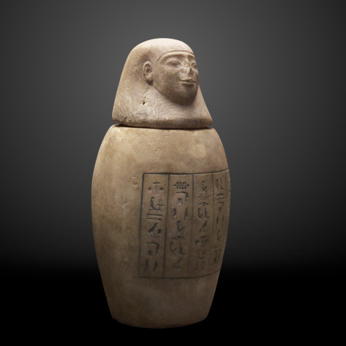 Alabaster canopic jar of Hor-Uahibre. Artist unknown; 664-525 BCE (26th Dynasty, Late Period). Now i