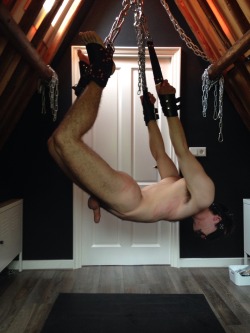 mastera6:  lovingair:  bondage030:  In my playroom ….  Let’s hear some begging like you mean it.   A boy has to be strong…