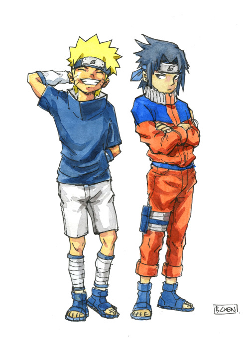 Naruto x Sasuke Outfit Swap (Ink and Watercolor) - Brendon Chen