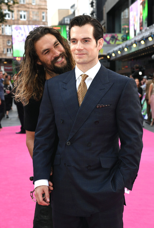 vikander:  Henry Cavill and Jason Momoa attend the European Premiere of ‘Suicide Squad’ at Odeon Leicester Square on August 3, 2016 in London, England.  