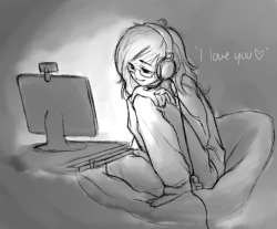 ask-chris-of-the-mojave:  alphena:  “…Now get some sleep, hun.”  (I hate it when people say online relationships arn’t… Real. They are very real, technology has built a bridge to sustain it. To say that something isn’t real when you see their