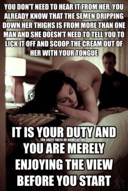 cuckoldhotwifecaptions:  the-salty-taste-of-humiliation:  Salty.  Love! 