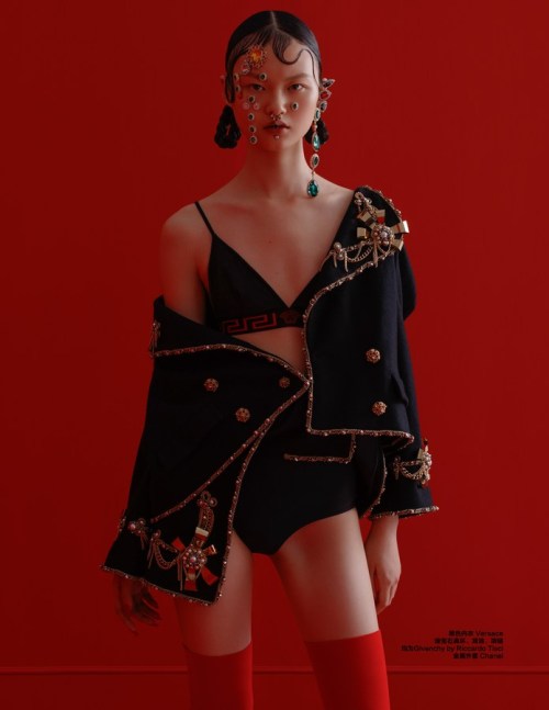 bodyfluids:  Cong He in “Goth Girl” for Harper’s Bazaar China September 2015, Song Liu 