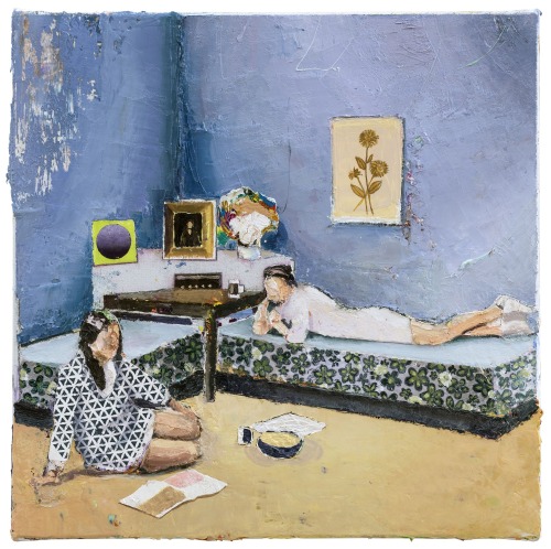 huariqueje:Girlfriends 2   -    Matthias Weischer,  2019German,b.1973-Oil on canvas, 45,3 x 45,8 cm,
