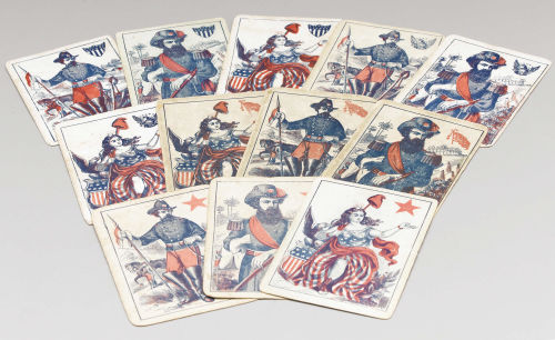 ca. 1863, [“Union Cards” by the American Card Co.] “The suits are eagles, shields,