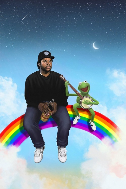 jimhenson-themuppetmaster:Homies Ice Cube and Kermit the Frog Artwork by — Regan Russell Prints.