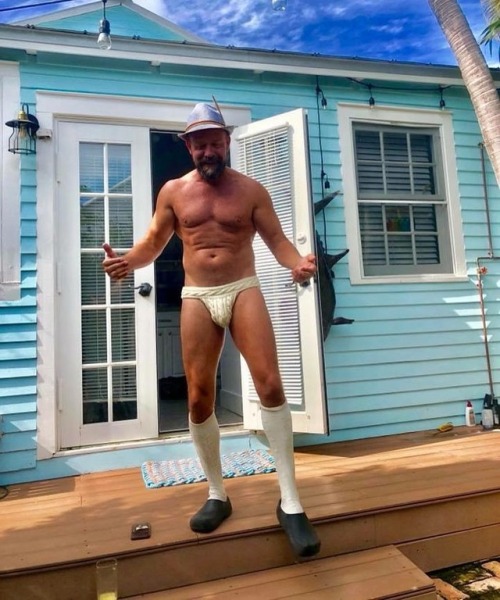 Check out happy customer, Scott sporting his Cableknit Jock for Key West’s #fantasyfest2018 | HandKn