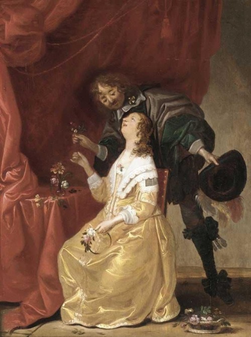 Pieter Jansz Quast (1606–1647)Interior with a Cavalier giving a lady flowers