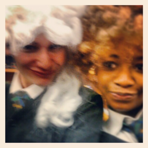 @anthony_waters12 and I rocking dem #wigs #ginger #afro #white #blackgirl #whiteboy #school #art #go