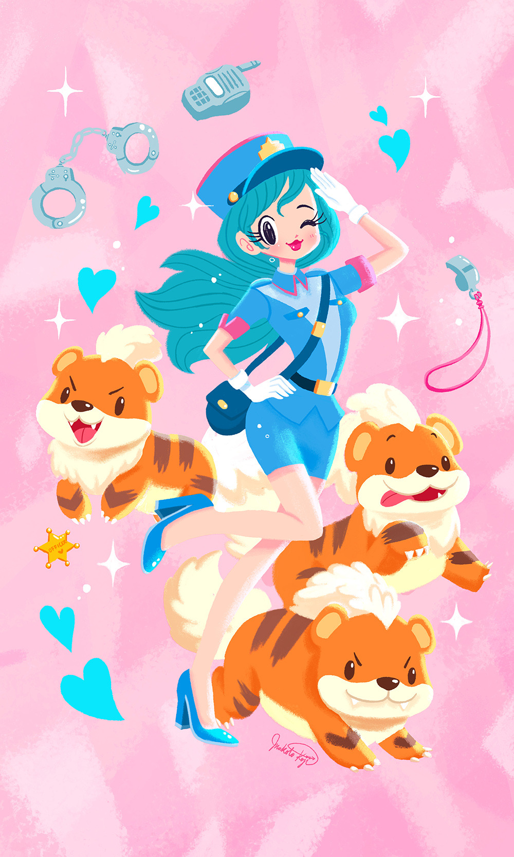 makotokoji: Officer Jenny &amp; Growlithe fan art &lt;3  