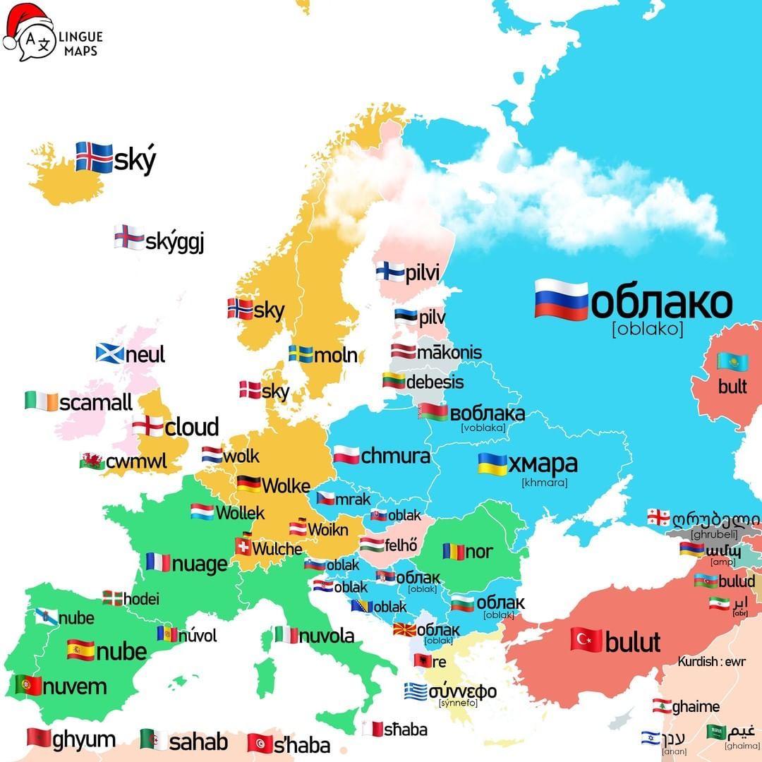 “Cloud” in different languages. by lingue.maps - Maps on the Web