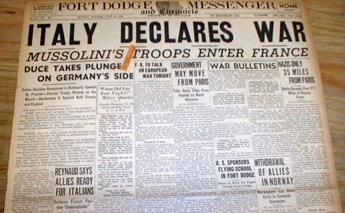 Hi — Italy declares war on France and Great Britain...