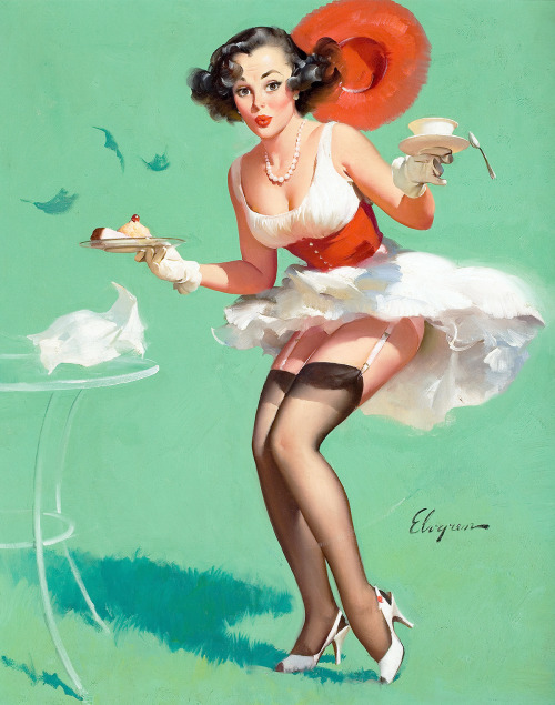 Fresh Breeze / illustration by Gil Elvgren, 1960.