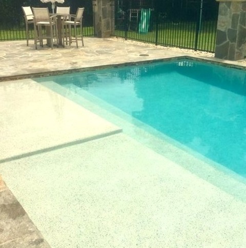 Pool - LapLarge Island Style Backyard Stone And Rectangular Lap Pool Photo