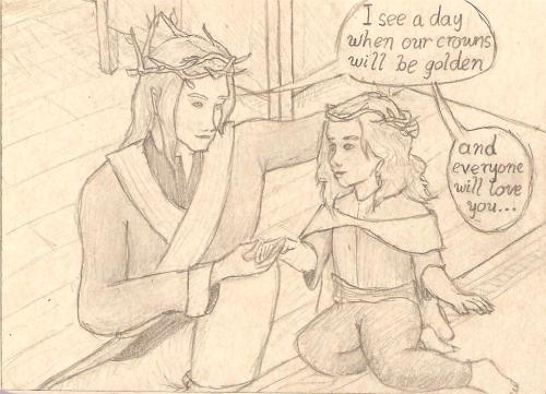 talcaluin: artanisnerwen asked me to do baby!Galadriel with Finrod, and since I couldn’t (afte