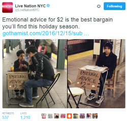 i-rather-be-lost: lagonegirl:    Bushwick 6th grader Ciro Ortiz has been spending the last few Sundays with a stand at the Bedford Avenue L stop, giving straight talk advice to straphangers the way only an 11-year-old can.     Like any superhero, Ortiz