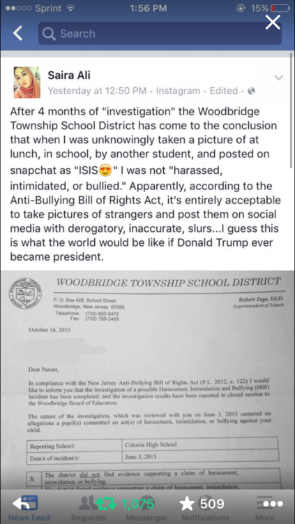 addicted–to-healthy:  birdyally:  crucialnudes:  sourpatchsocrates:  I just saw this on Twitter. This happened in my township. This is ridiculous. Someone snapchatted this girl and called her Isis because of what she was wearing and the school district