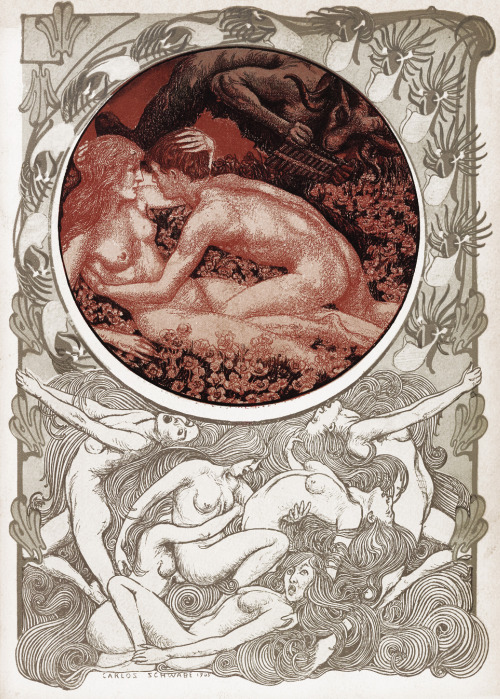 thefugitivesaint:Carlos Schwabe (1866-1926), “Au jardin de l'infante” by Albert Samain, 1909Source