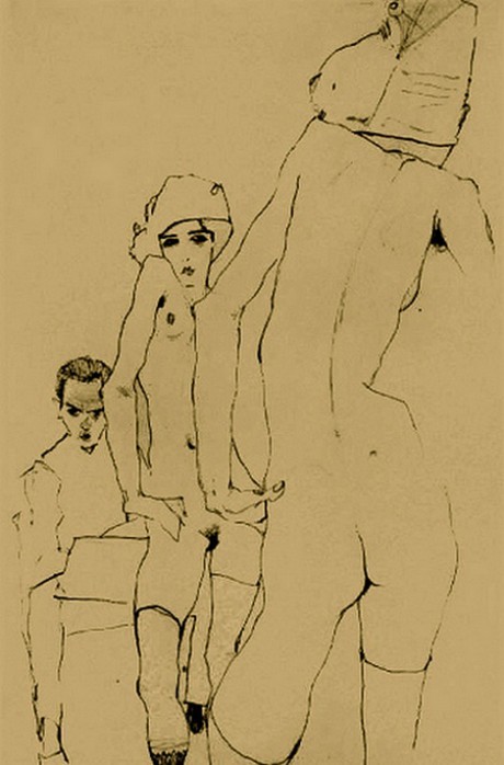 Egon Schiele.  Drawing a Model in front of a Mirror, 1910.