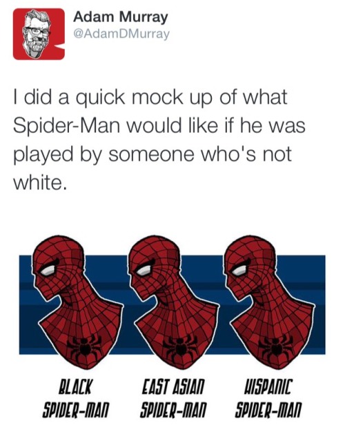 808s-and-d1sco-face:  feministcaptainkirk:  I loved Spider-Man longer than I knew what love is and there is no reason why Peter Parker has to be white.   ^^^^^^^^ 