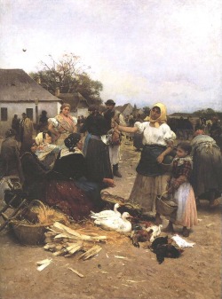 Lajos Deák Ébner (1850 Pest - 1934 Budapest), Poultry Market, 1885; Oil On Canvas,