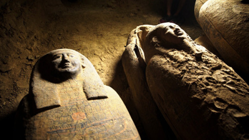 Cache of Sealed Coffins Unearthed in Saqqara A collection of more than 13 intact and sealed coffins 