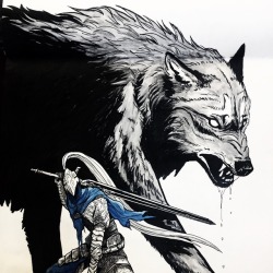 oliviarampaige:Inktober - Day 6 “Sword”  This prompt was a no-brainer for me: Artorias and Sif!  🗡🐾