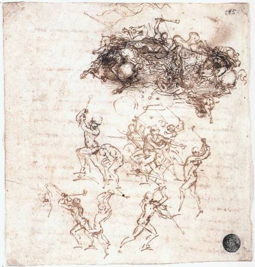 leonardodavinci-art:Study of battles on horseback and on foot, 1504Leonardo da Vinci