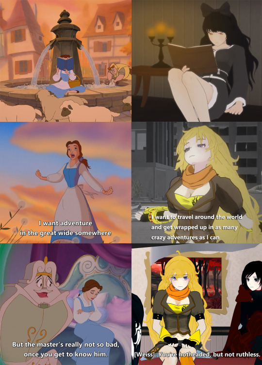 bellabootyyangabs: Bumbleby could be planned from the beginning Blake and Yang are both Beauty and the Beast Blake: Belladonna, love reading books (Belle); cat faunus (Beast)Yang: love adventure (Belle); temper tantrum (Beast) The love  The fight Adam