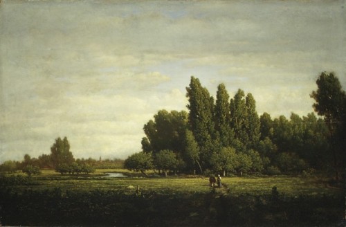 met-european-paintings: A Meadow Bordered by Trees by Théodore Rousseau, European PaintingsMe