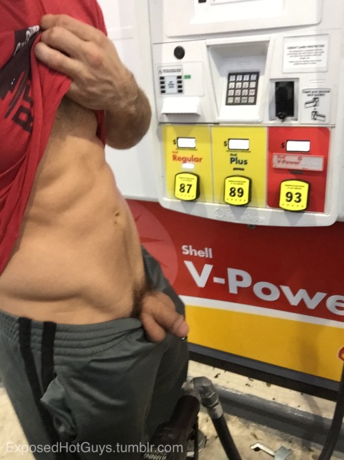 exposedhotguys:Just flashing my cock at the pump!To see more of me CLICK HERE!!!!Send me a gift CLIC