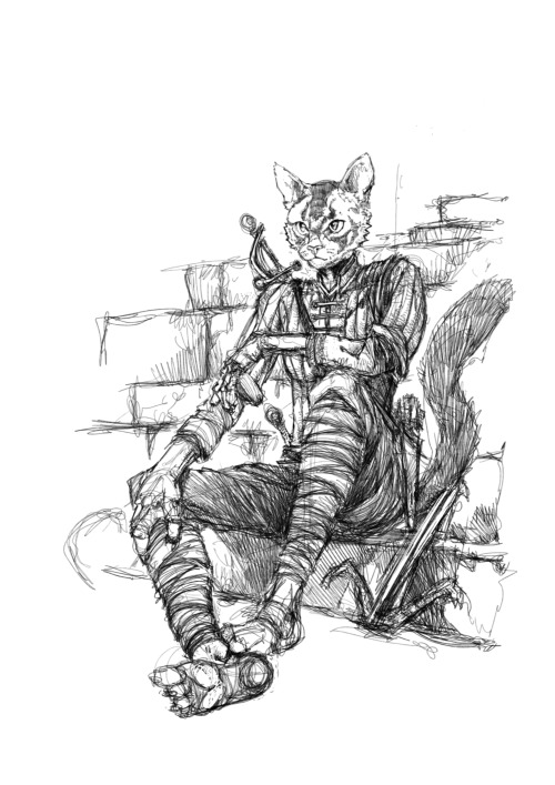 Sketch of one of the party members in my group: Dandelion the tabaxi blood hunter