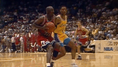 90skiddsolotoowild:  nbacooldudes:  June 7, 1991: Michael Jordan hits the pull-up jumper over Vlade Divac to even the score with 3.4 seconds remaining in Game 3 of the 1991 NBA Finals. The Bulls went on to win the game 104-96 in overtime, taking a 2-1