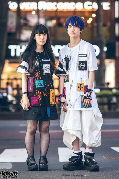 Saho and Ryota&rsquo;s couple streetwear looks in Harajuku with handmade patched shirts, DVMVGE, Tok