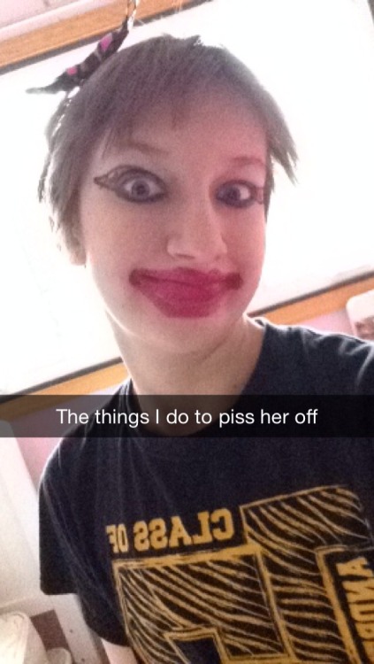 missbrostrider:  Yea so my mom was yelling at me to put on some makeup so I at least look like a girl, and me being me I just had to be a little shit and do this. 