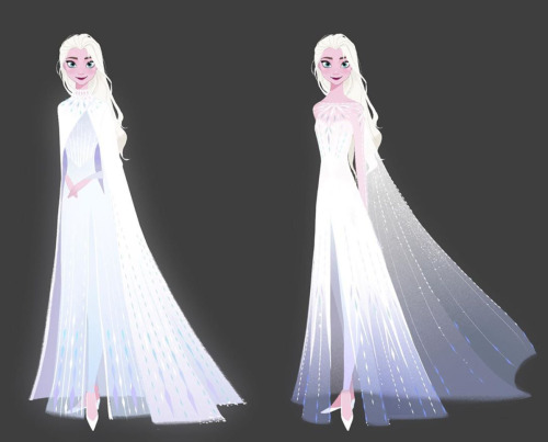 Iterations of Elsa’s transformation dress for Frozen II. Costume design by Brittney Lee
