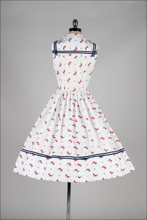 ephemeral-elegance:  Sailboat Printed Cotton Sailor Dress, ca. 1950s via Mill Street Vintage