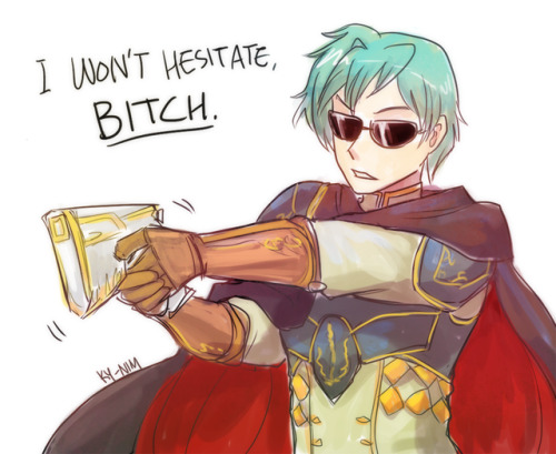 kynimdraws:  So I found out Ephraim in FEHeroes has this line in your castle (courtesy of someone on Discord bc I didn’t get him yet RIP)FE8 with gun when Intsys???Twitter ver is here!
