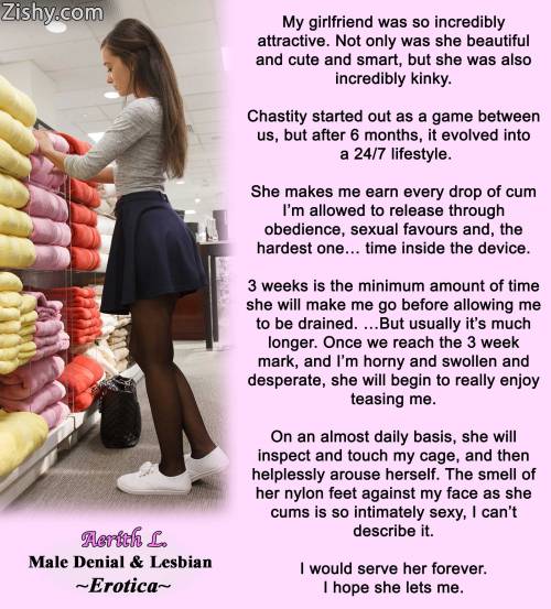 If you enjoy my captions, check out my Male Chastity and Lesbian Denial Books:https://www.smashwords.com/profile/view/AerithLRead