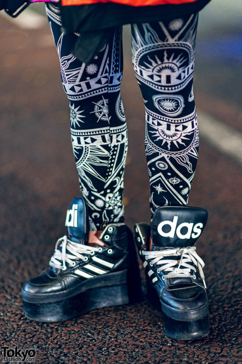 Japanese fashion designer TKM Freedom on the street in Harajuku wearing handmade and remake fashion 