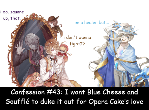 Anon confessed: I want Blue Cheese and Soufflé to duke it out for Opera Cake’s love #Food Fantasy#FF Souffle #FF Blue Cheese #dirtyfoodfantasyconfessions