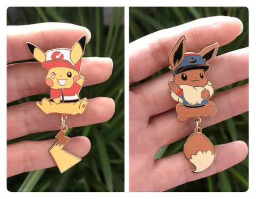 Store update!! → finnichang.etsy.comLet’s Go outfit inspired Pikachu and Eevee enamel pins with dang