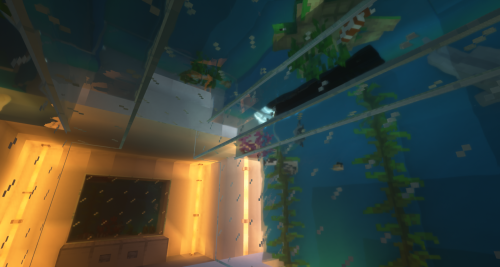 haven’t tried it in survival, but an aquarium tunnel looks really cool with shaders!