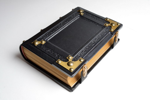  After in aged brown and white leather, medieval styled journal will be available in black leather t