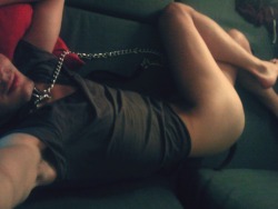 mastertom:  Semi naked kinkyboyfrance collared and leashed  Master Tom http://mastertom.tumblr.com