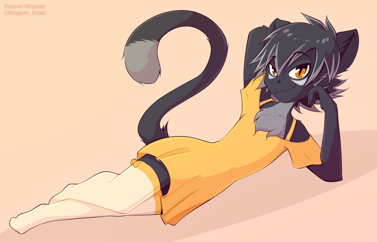 whygena-draws: Cute panther boy in a dress Commission! [(Support me) Patreon] [Twitter]
