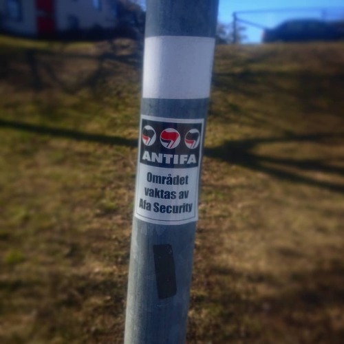 Antifascist stickers seen around Stockholm