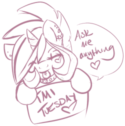 ask-skuttz:  Tuuuesday again.I’m queuing up some questions to sketch throughout the week.  http://ask-skuttz.tumblr.com/ask  &lt;&mdash; Submit your asks to my ask blog please. Lookie! I even gave the link ^w^  *cries* I can&rsquo;t stop drawing so