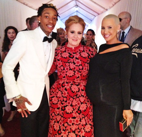 adelexlondon:  ADELE, Wiz Khalifa & Amber Rose backstage at Grammy Awards 2013. 