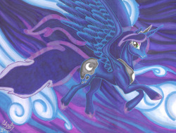 makomaragi-art:  Princess Luna piece I did Gel pens + markers Taking pony commissions like this starting at ฟ if anyone wants one. please send me an ask or e-mail me makomaragi@gmail.com